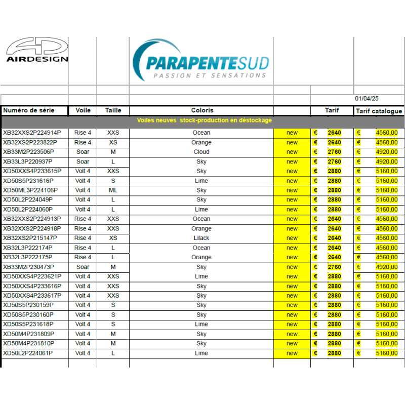 AIRDESIGN Voiles neuves en déstockage
