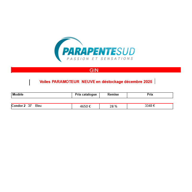 GIN voiles paramoteur en déstockage 10-25
