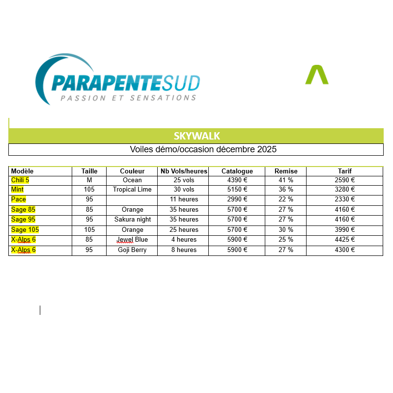 SKYWALK Voiles démo-occasions 12/25
